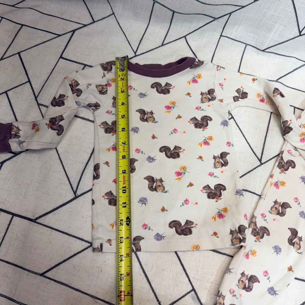Burts Bees‎ Baby Pajamas 3T Organic Cotton Squirrel Floral Sleepwear Set Cream - Picture 3 of 10